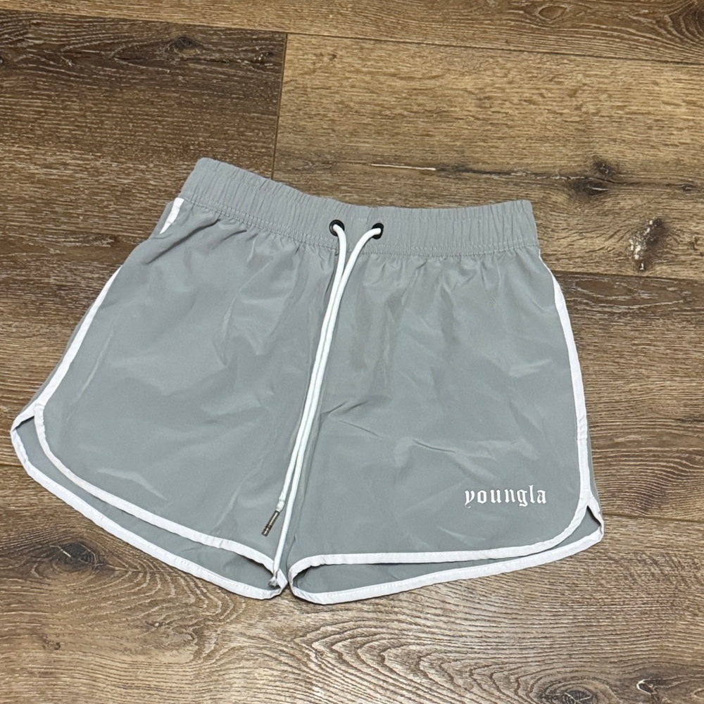 YoungLA Gray Athletic Shorts with White Trim